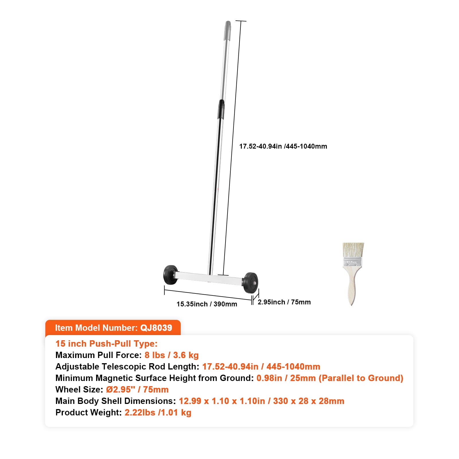 Magnetic Sweeper With Wheels 15inch Mini 8 Lbs Capacity Adjustable Handle_voghion.com